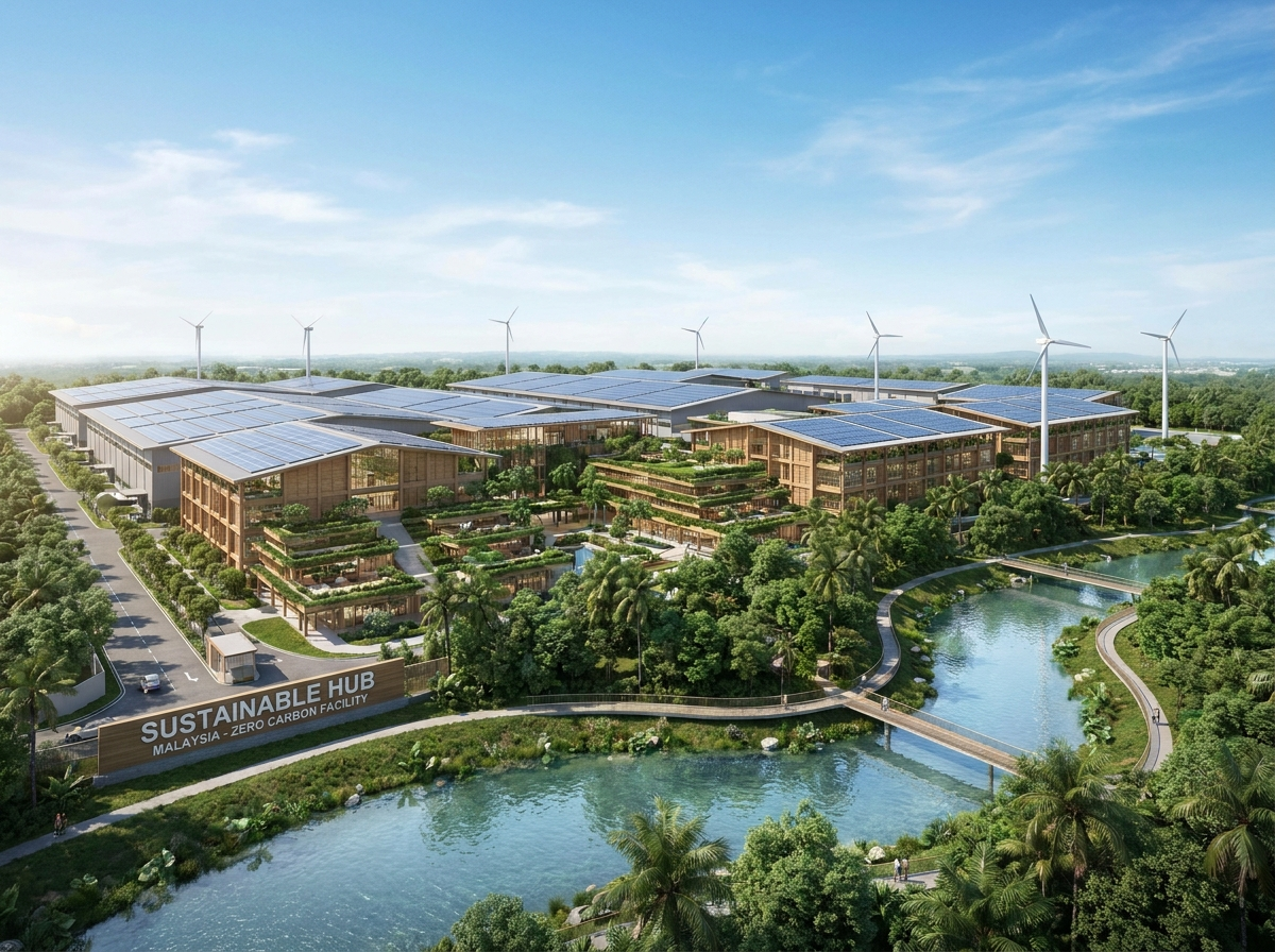 Zero-carbon sustainable facility with rooftop solar and wind turbines
